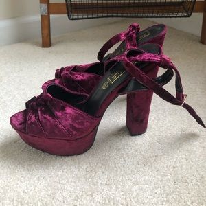 Burgundy velvet heels